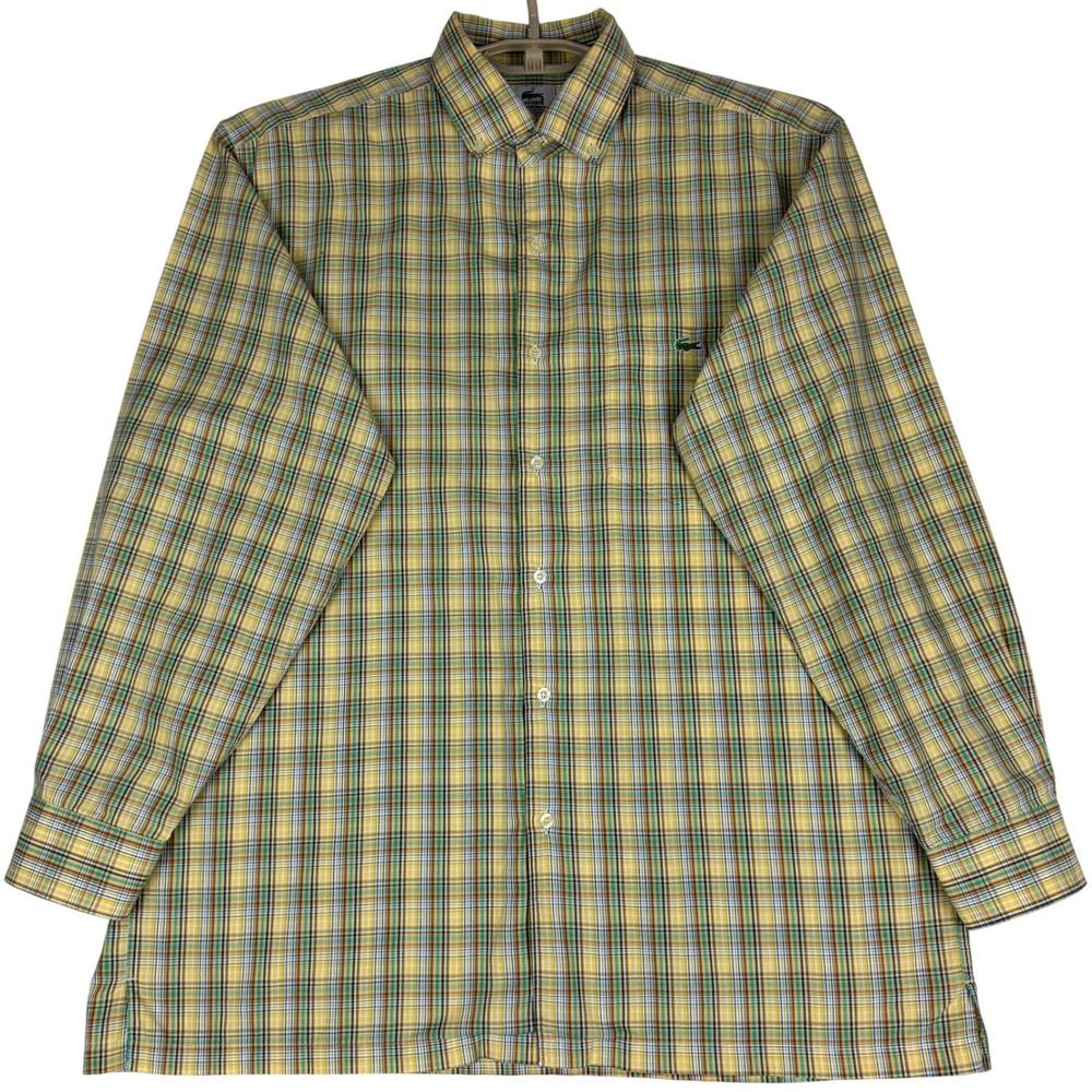 Lacoste Shirt Mens 42 Large Plaid Made in France 100% Cotton Long Sleeve